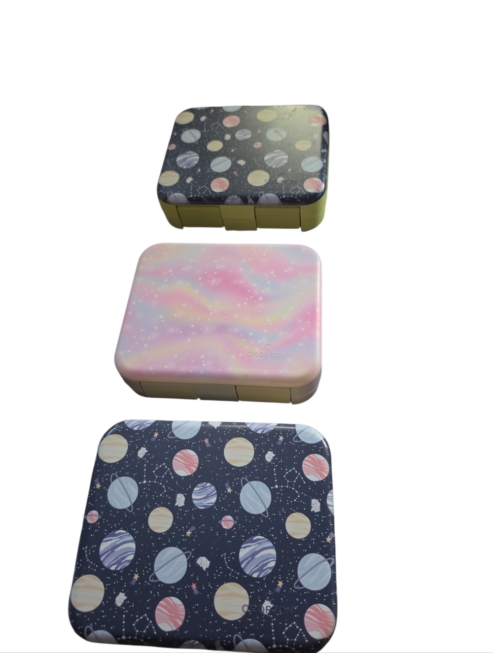 3 Pre-owned Bento Boxes 2 Blue Space And One Pink Galaxy - Picture 2 of 3